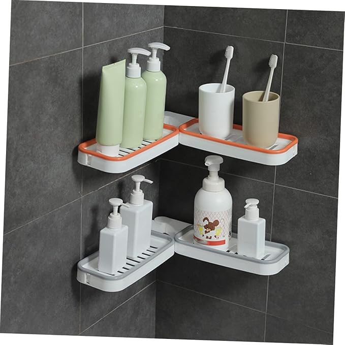 Healifty 2Pcs Wall Mounted Storage Rack Foldable Corner Organizer Punch-Free Bathroom Shelf Multi-Functional Toiletry Holder Easy Installation Space-Saving Design
