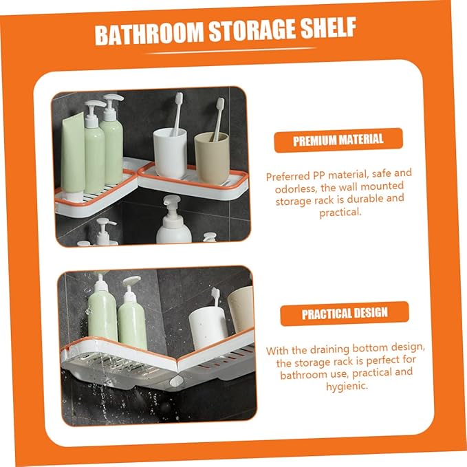 Cabilock 2Pcs Wall Mounted Bathroom Storage Racks Foldable Toiletry Shelf Holders Material Stylish Organizer for Shampoo Cosmetics and Items Grey