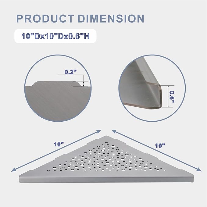 HIDROP Corner Shower Shelf 10" Triangular (Brushed)