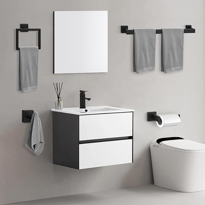 BlumWay 5-Pieces Matte Black Bathroom Accessories Set, 16 Inch Bathroom Hardware Set, SUS304 Stainless Steel Bath Towel Bar, Toilet Paper Holder,Towel Racks for Bathroom Wall Mounted