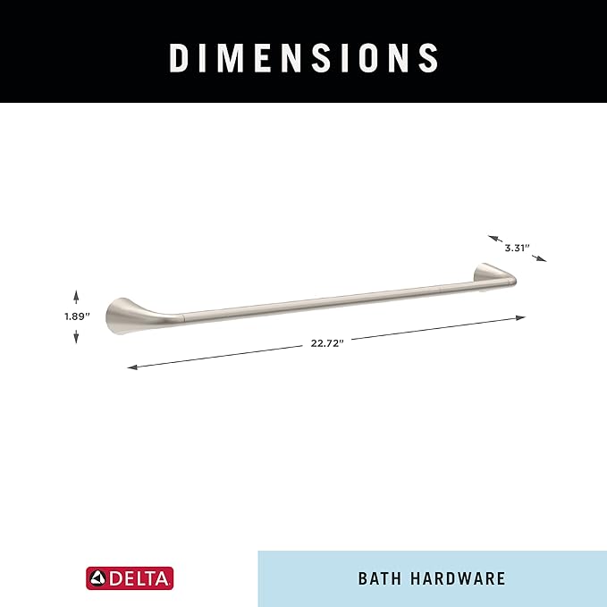 Delta Arvo (1-Pack) 18'' w/ 6" Extender Towel Rack for Bathroom SpotShield Brushed Nickel Extendable 18-24" Towel Bar for Bathroom Wall Towel Holder Rod Wall Mounted ARV18-DN