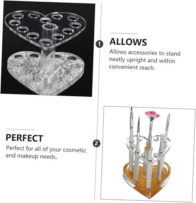 Beaupretty 2pcs Acrylic Gel Brush Pen Holder 12 Holes Heart Shape Eyeliner Lip Liner Holder Makeup Nail Brush Rest Display Stand