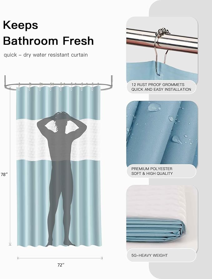 IMAVO Bathroom Accessories Set, Non-Slip Absorbent Blue Bathroom Rugs and Waterproof Shower Curtain with Hooks,Complete Bathroom Set for Bathroom Décor