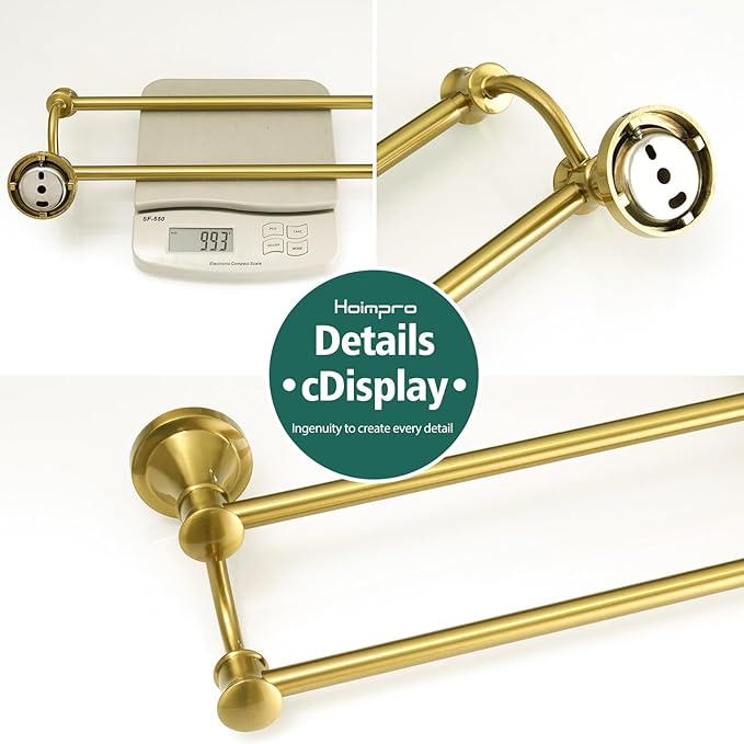 Hoimpro Adjustable Retractable 15-27 Inches Stainless Steel Bathroom Towel Bar, Bathroom Accessories Bath Hotel Double Towel Bar Rod Hanger Wall Mounted Towel Holder Towel Rack, Brushed Gold