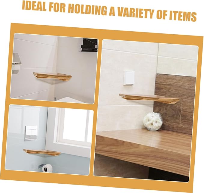ULTECHNOVO 2pcs Wall Mounted Corner Shelves Rustic Bamboo Floating Shelves for Bathroom Kitchen Living Room Storage Easy Install Triangular Design