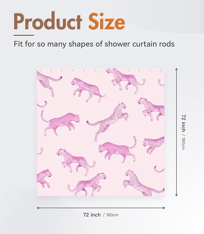 MAMUSE Shower Curtain for Bathroom - Cute Aesthetic Decorative Modern Girly Unique Girls Design Pretty Women Waterproof Fabric Cloth Cortinas de Baño Bathtub 72 x 72 Inch, Pink Leopard