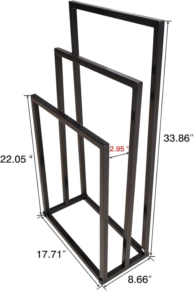 Metal Towel Racks 3 Bars for Bathroom Freestanding Drying Shelf 3 Tier Storage Organizer Washcloths Holder (Black)