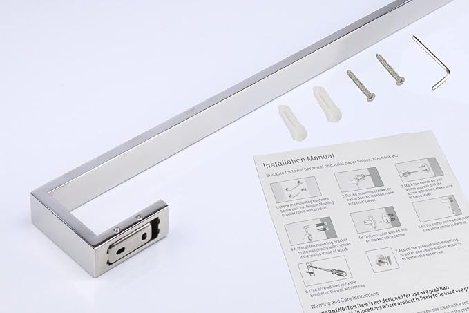 TocTen Bath Towel Rack - Square Base Thicken SUS304 Stainless Steel Towel Bar for Bathroom, Bathroom Bar Accessories Towel Rod Heavy Duty Wall Mounted Towel Holder (Polish Chrome, 20 Inch)