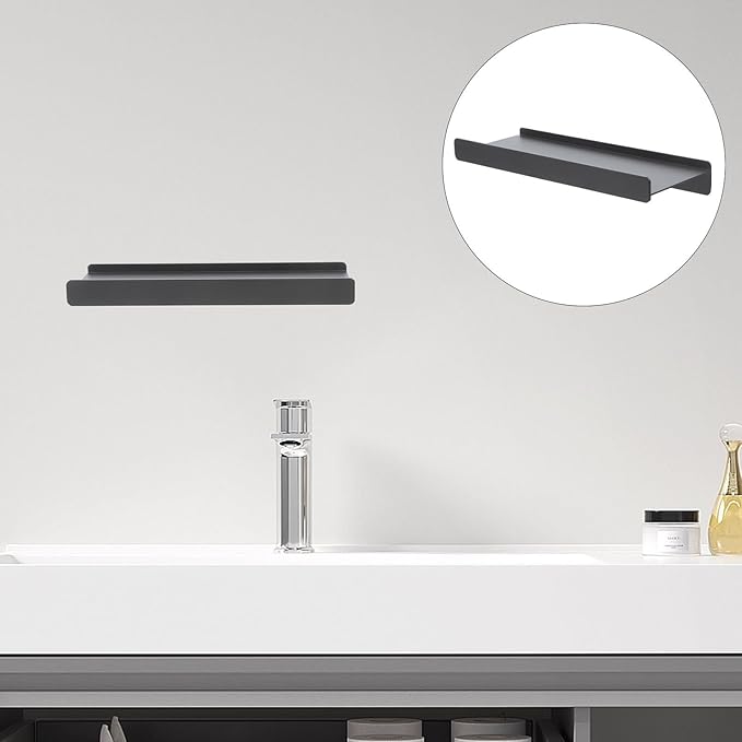 VICASKY Floating Shelf for Wall 12 Inch Small Aluminum Alloy Bathroom Shelf Dark Metallic Space-Saving Bathroom Organizer Rack for Toiletries and Makeup Storage