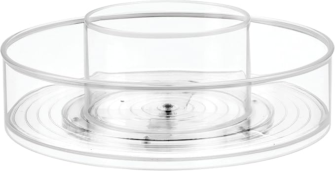 mDesign Plastic Lazy Susan Round Spinning Storage Tray; Rotating 360 Degree Carousel Organizer for Makeup, Cosmetic Organization; Holder for Nail Polish, Perfume, Health and Beauty Essentials - Clear