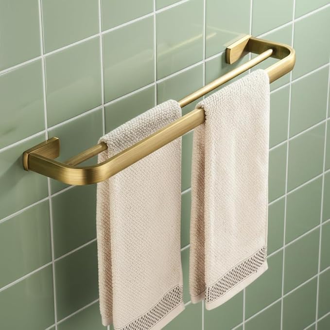 Flybath Double Towel Bar Rail Brass Antique Towel Holder Rack Wall Mounted, Brushed Brass