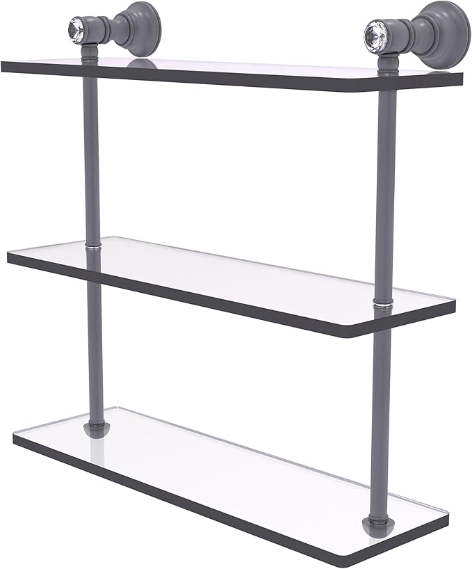Allied Brass CC-5-16-GYM Carolina Crystal Collection 16 Inch Triple Glass Shelf, Matte Gray