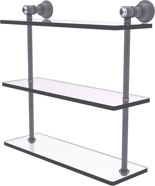 Allied Brass CC-5-16-GYM Carolina Crystal Collection 16 Inch Triple Glass Shelf, Matte Gray