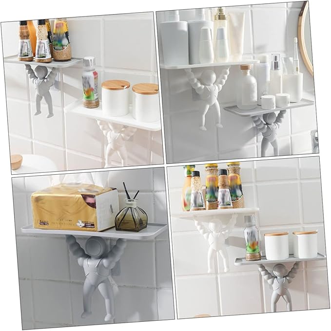 PRETYZOOM 2pcs Spaceman Wall Hanging Shelf Bathroom Decor Rack Modern Wall-Mounted Storage for Toiletries