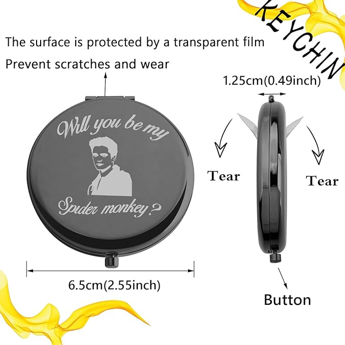 KEYCHIN Vampire Movie Pocket Mirror Vampire Edward and Bella Fans Gifts Will You Be My Spider Monkey Compact Mirror for Women Girls Teenager (Spider Monkey-BL)