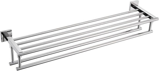 KOKOSIRI Bathroom Towel Rack Towel Holder 32 Inches Bath Towel Shelf with Double Towel Bars Wall Mounted, Polished Chrome Stainless Steel B6005CH-L32