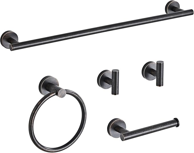 Oil Rubbed Bronze Bathroom Hardware Set 5 Piece with Towel Racks for Bathroom, SUS304 Stainless Steel Bath Towel Bar Set, 24 Inch Wall Mounted Accessories Kit