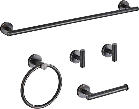 Oil Rubbed Bronze Bathroom Hardware Set 5 Piece with Towel Racks for Bathroom, SUS304 Stainless Steel Bath Towel Bar Set, 24 Inch Wall Mounted Accessories Kit