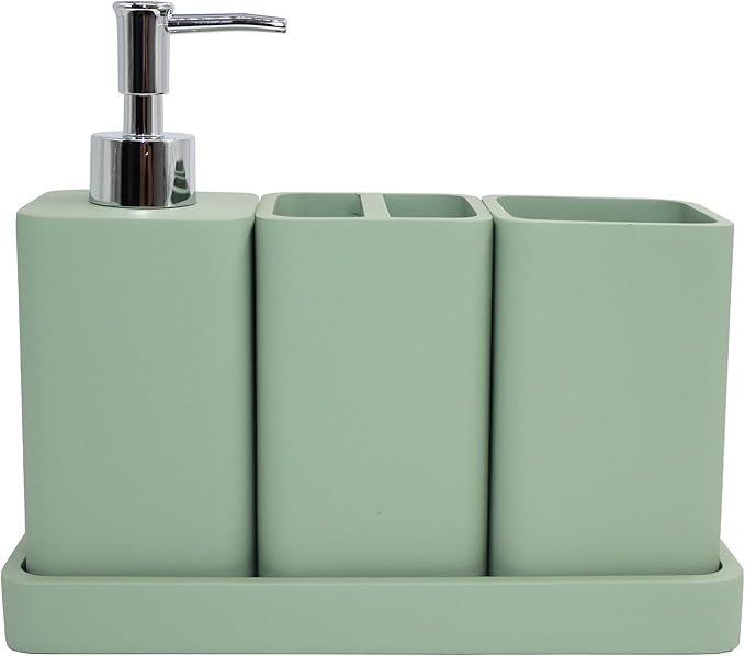 YMXYJM Bathroom Accessories Set, 4 Pcs Bathroom Accessory Set, Soap Dispenser, Toothbrush Holder, Qtip Holder Set, Bathroom Sets Complete, Bathroom Sink Set for Modern Home Decor,Green