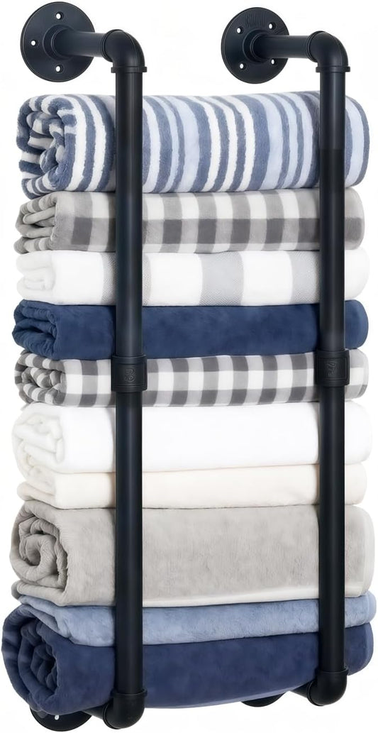 Industrial Pipe Towel Rack for Rolled Towels,Towel Rack for Bathroom,Wall Mounted Metal Towel Holders for Small Bathroom,Bathroom Organizer Storage,5.5" W x 30" H,Black