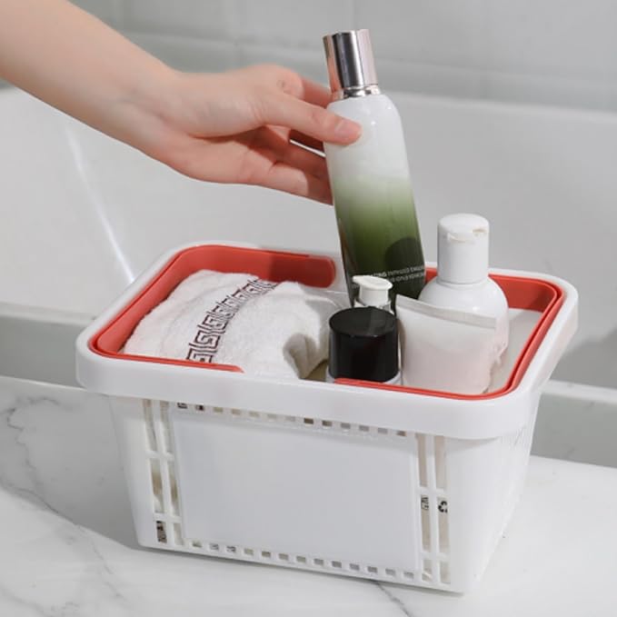 ZAVOOS 4 Pack Portable Shower Caddy Basket, Small Plastic Shopping Baskets with Handle for Retail Store, Stackable Storage Basket Organizer Bin for Bathroom, Pantry, Kitchen