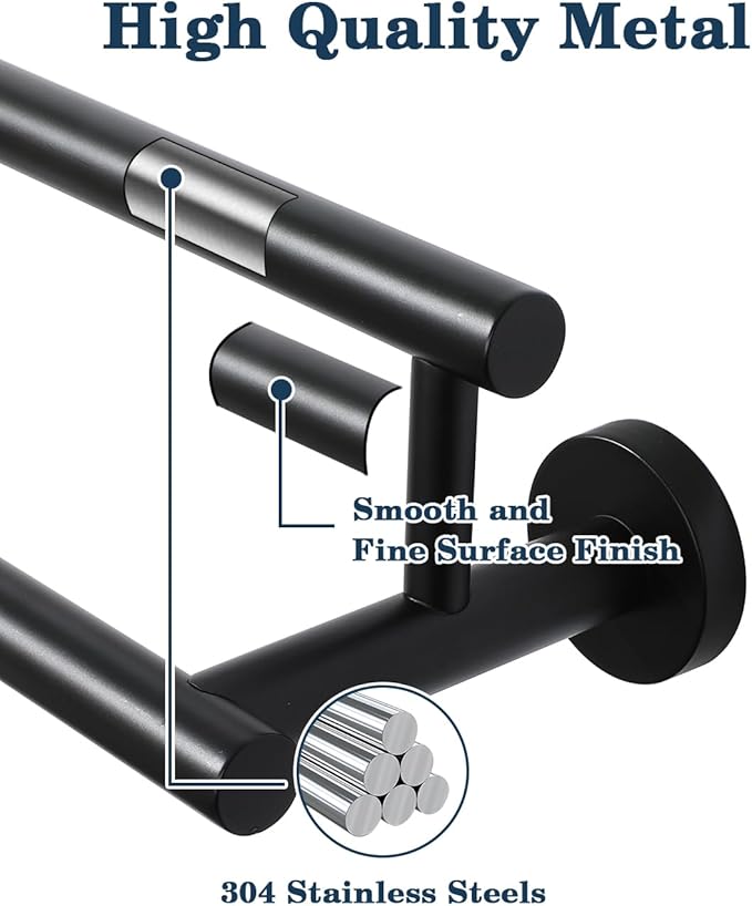 Alise Double Towel Bar Black,24" Towel Racks for Bathroom Wall Mounted,Bathroom Towel Rack SUS304 Stainless Steel Bathroom Towel Holder Quick Drying Hand Towel Holder Towel Bar for Walls
