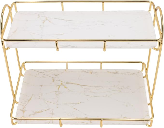 2 Tier Cosmetic Storage Rack Large Capacity Gold Metal Storage Shelf for Bathroom Kitchen Bedroom