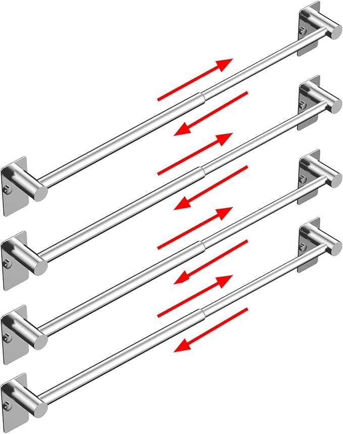 Towel Bar, 14inch to 25inch Adjustable Towel Holder Rod, Self Adhesive Wall Mounted Hand or Body Towel Rack for Bathroom Kitchen, Stainless Steel Organizer Single Bar (Chrome, 4 Pack)