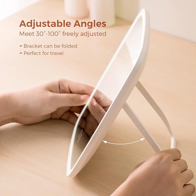 NEZZOE Lighted Makeup Mirror, Portable Mirror with Lights, 1500mAh Rechargeable Vanity Mirror with 3 Colors and Brightness Adjustable, 9.4"x6.6"