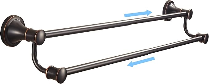 WOLIBEER Bronze Double Towel Bar, Adjustable 14.96 to 26.57 inches Towel Holder Oil Rubbed Farmhouse Towel Rack Rustic Towel Hanger Bathroom Wall Mounted