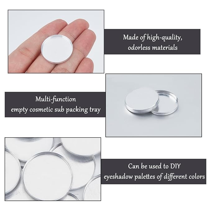 NICENEEDED 100 PCS Aluminum Empty Eyeshadow Pan, Round Palette Metal Pans Cosmetic Blush Lipstick Organizer, Square Refillable Container Eyeshadow Trays
