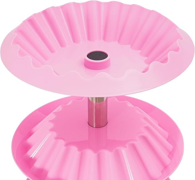 DYRABREST 5-Tier Nail Polish Trolley Organizer, 360° Rotating Nail Polish Display Stand with Wheels, Adjustable Shelves, White Modern Rolling Cart for Nail Salons and Home Use (pink)