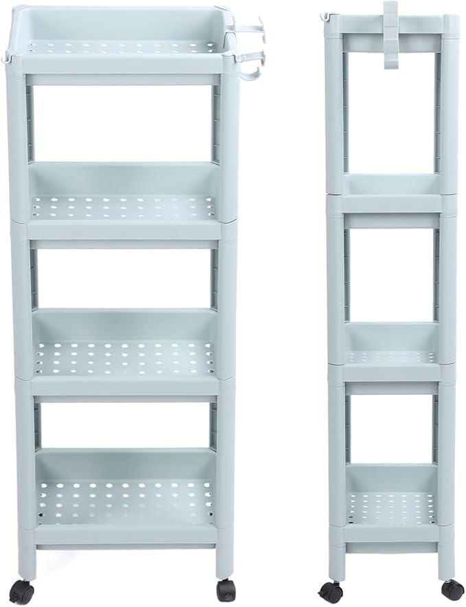 Storage Shelf for Bathroom, Open Shelf for Bathroom Storage, Independent Corner Shelf, Storage Shelf, Nordic Blue (2 (4 Layers (with Wheels))
