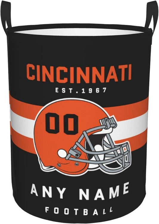 Custom Cincinnati Laundry Hamper - Personalized Football Style Laundry Basket - Customized Name And Number - Dirty Clothes Hamper Waterproof Large Capacity Hamper for Bedroom Bathroom Living Room