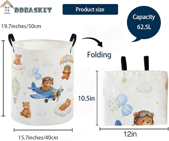 Kids Laundry Basket Bear Hamper for Nursery Animal Hamper Cute Kids Storage Bin Room Decor for Home(Bear)
