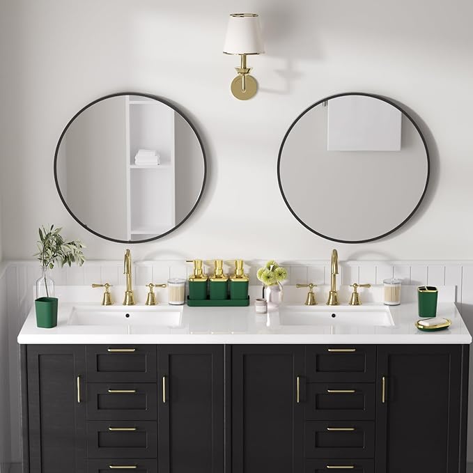 Bathroom Set - 27PC Bathroom Sets with Shower Curtain and Rugs, Green Bathroom Set, Green Bathroom Accessories Set with Push-lid Trash Can, Toilet Brush & Soap Dispensers