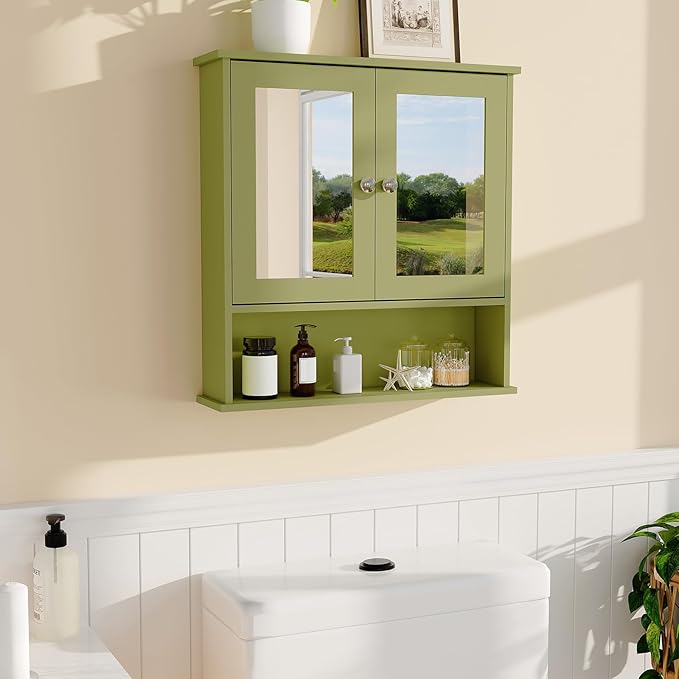 Bathroom Wall Cabinet with Mirrored Doors – Slim Medicine Cabinet with Adjustable Shelf – 2.2x23x5.1 Inch Compact Wall Cabinet for Bathroom, Kitchen, Laundry Room, Entryway
