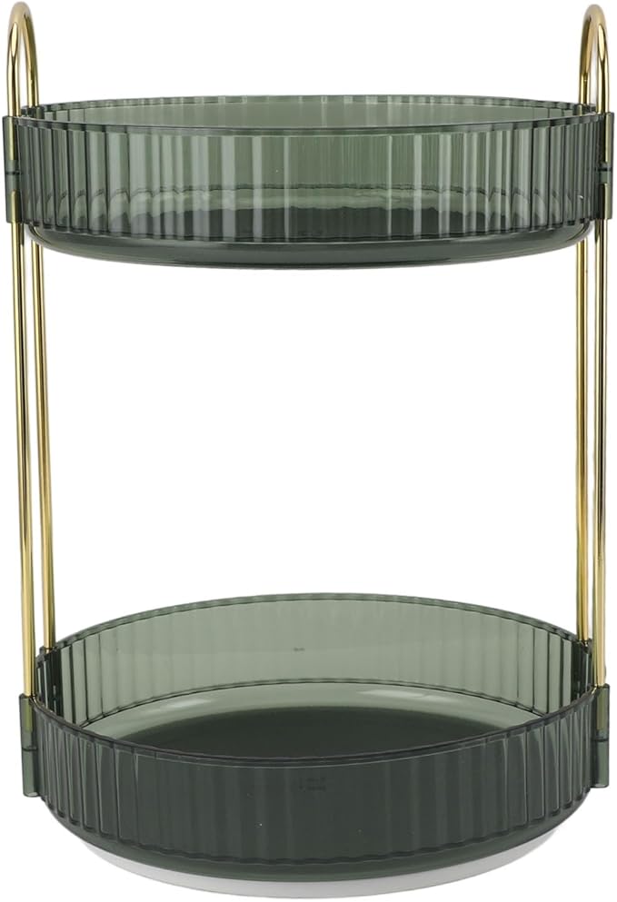 Makeup Organizer,2 Tier Makeup Rack - 360° Rotating Space Saving Cosmetic Countertop for Bedroom, Bathroom, and Kitchen - for Skincare and Beauty Products! (Green)