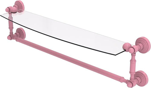 Allied Brass WP-33TB/24-PNK Waverly Place Collection 24 Inch Glass Vanity Shelf with Integrated Towel Bar, Pink