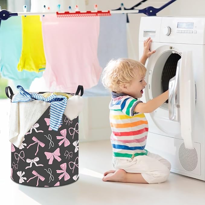 19.7" Laundry Basket,Kids Dirty Clothes Hamper,Waterproof Toys Storage Bin,Room Decor,Gift Baskets,Nursery Hamper(Bowknot)