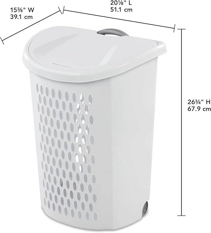 Wheeled Hamper, Plastic Laundry Hamper with Handle for Easy Transport, White
