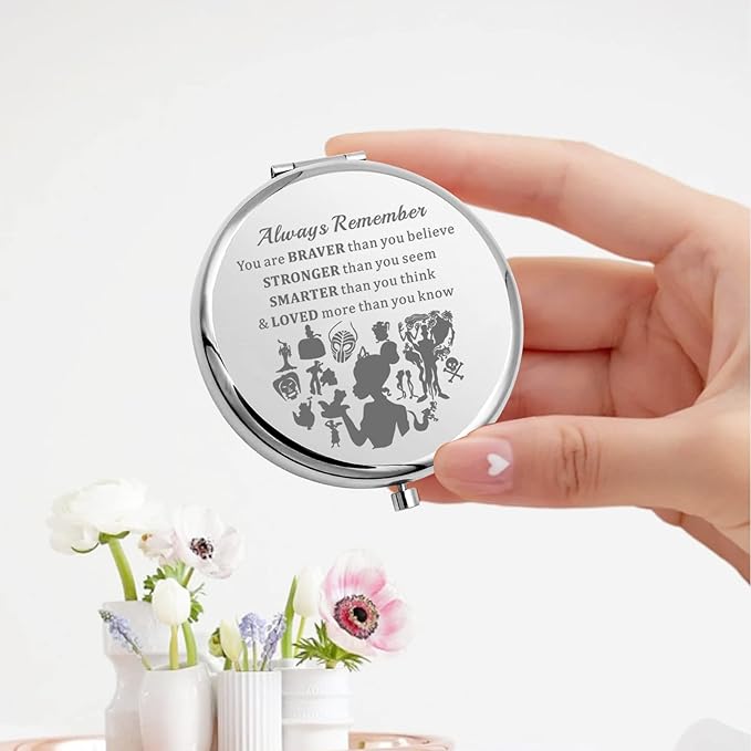 KEYCHIN Frog Princess Pocket Mirror Princess Fairytale Fans Gifts Always Remember You are Braver Stronger Smarter Than You Think Compact Makeup Mirror (Frog Princess Mirror-S)