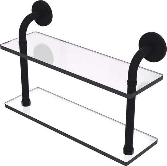 Allied Brass RM-2-16-BKM Remi Collection 16 Inch Two Tiered Glass Shelf, Matte Black