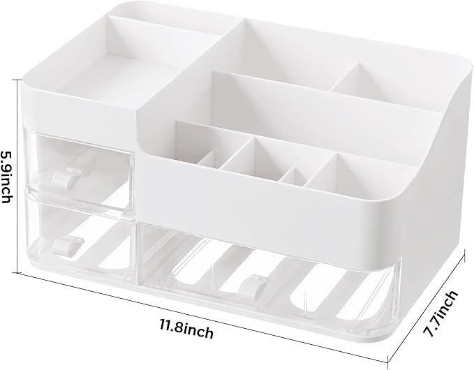 HBlife Makeup Organizer for Vanity Bathroom Organizer Large Skincare Organizers with 3 Drawers Makeup Organizers and Storage Cosmetic Storage, White