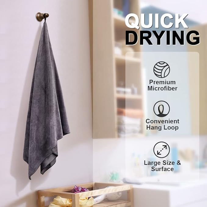 Orighty Bath Towel Pack of 4 - Soft Feel Grey Bath Towel Sets, Highly Absorbent Microfiber Towels for Body, Quick Drying, Microfiber Towels for Sport, Yoga, SPA, Fitness, (27’’ x 54’’)