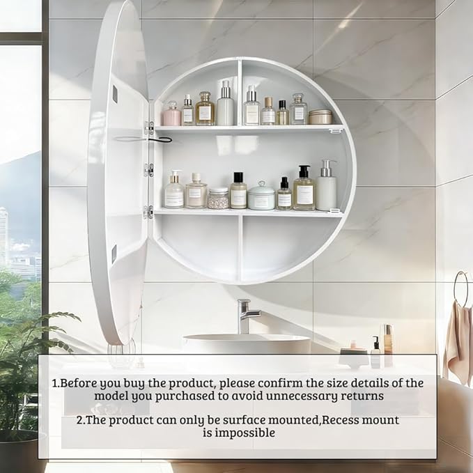 Round Medicine Cabinet with Light,3 Color Temperature,Dimmer,Defogger,32inch,White