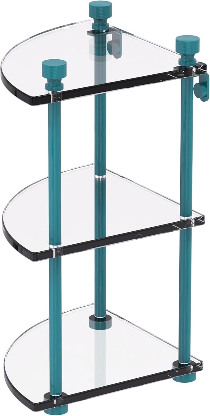 Allied Brass FT-6-GLT Foxtrot Collection Three Tier Corner Glass Shelf, Glokzin Teal