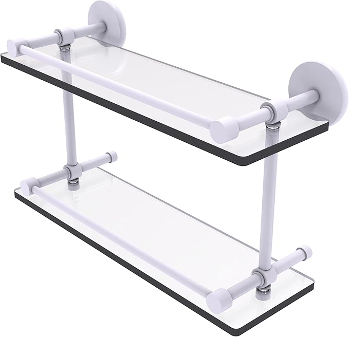 Allied Brass P1000-2/16-GAL-WHM 16 Inch Tempered Double Glass Gallery Rail Shelf, Matte White