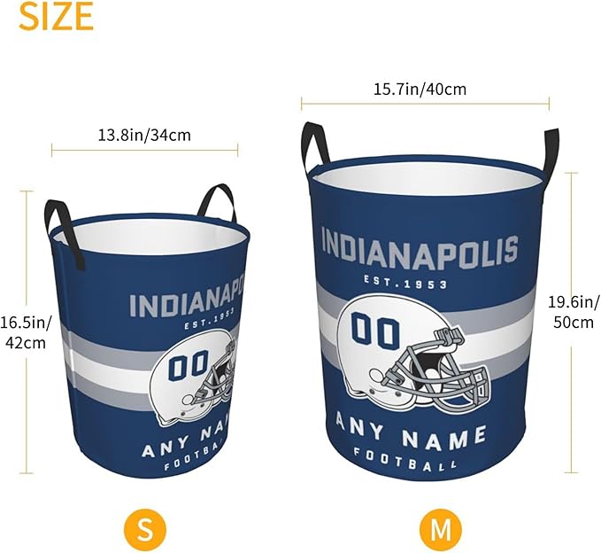 Custom Indianapolis Laundry Hamper - Personalized Football Style Laundry Basket - Customized Name And Number - Dirty Clothes Hamper Waterproof Large Capacity Hamper for Bedroom Bathroom Living Room