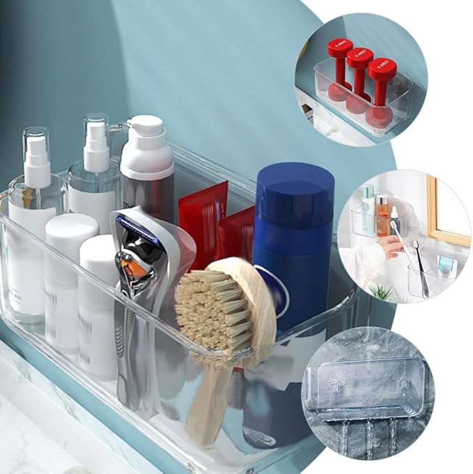 Large Acrylic Wall Mounted Storage Shelf for Bathroom and Kitchen Transparent No-Drill Organizer Rack with Built-in Drainage Space-Saving Sundries Holder for Towels and Toiletries